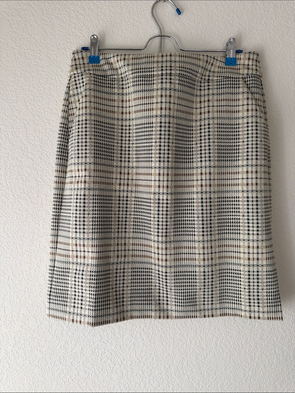 CAbi Cream Plaid A-Line Skirt with Black and Brown Accents